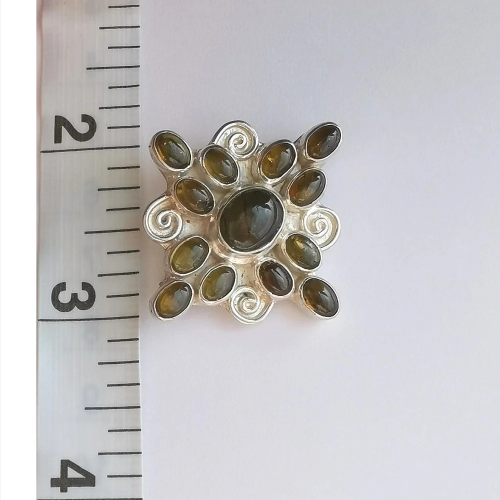 HANDMADE brooch sterling silver cabochon tourmaline